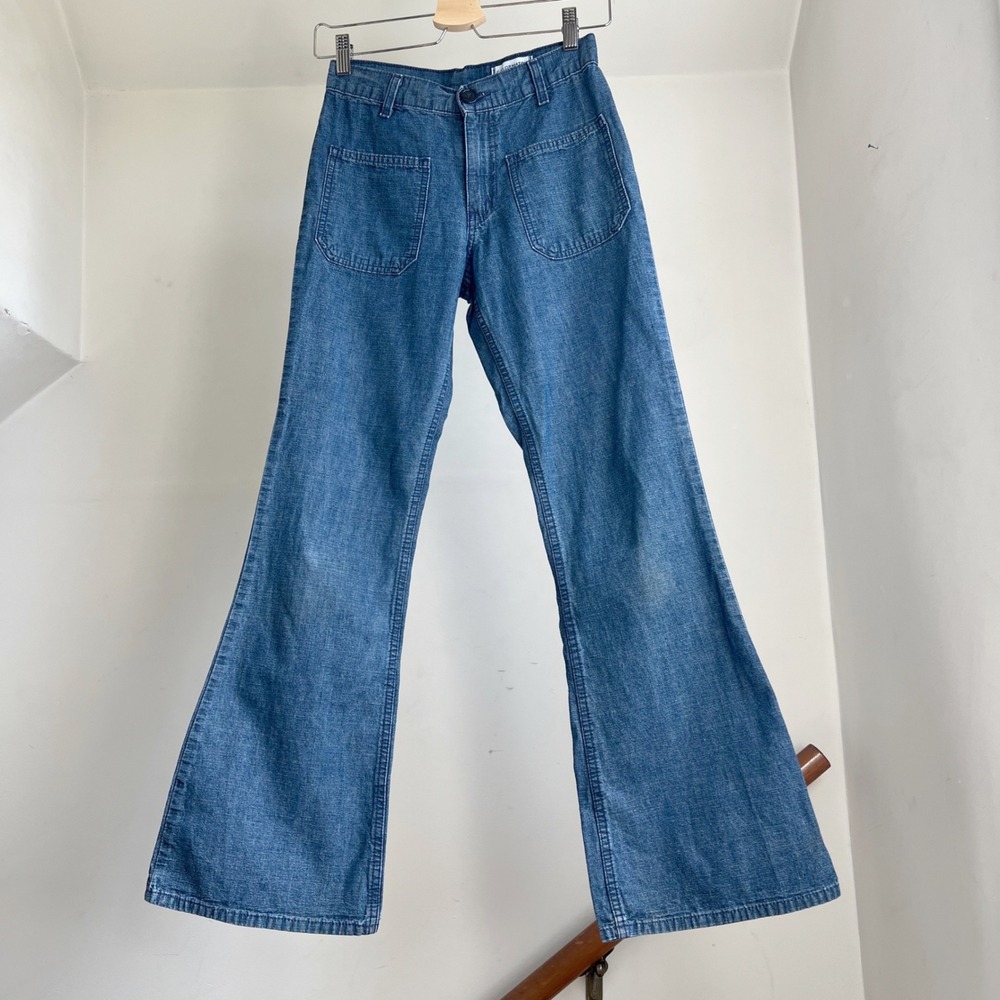 Vintage Levi Sailormates Jeans Size 26 Blue Denim Bell Bottom Flares Orange Tab